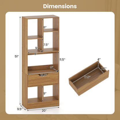 51inch Tall Freestanding Bookcase with Drawer 7-Cube Storage Organizer, Natural Bookcases at Gallery Canada