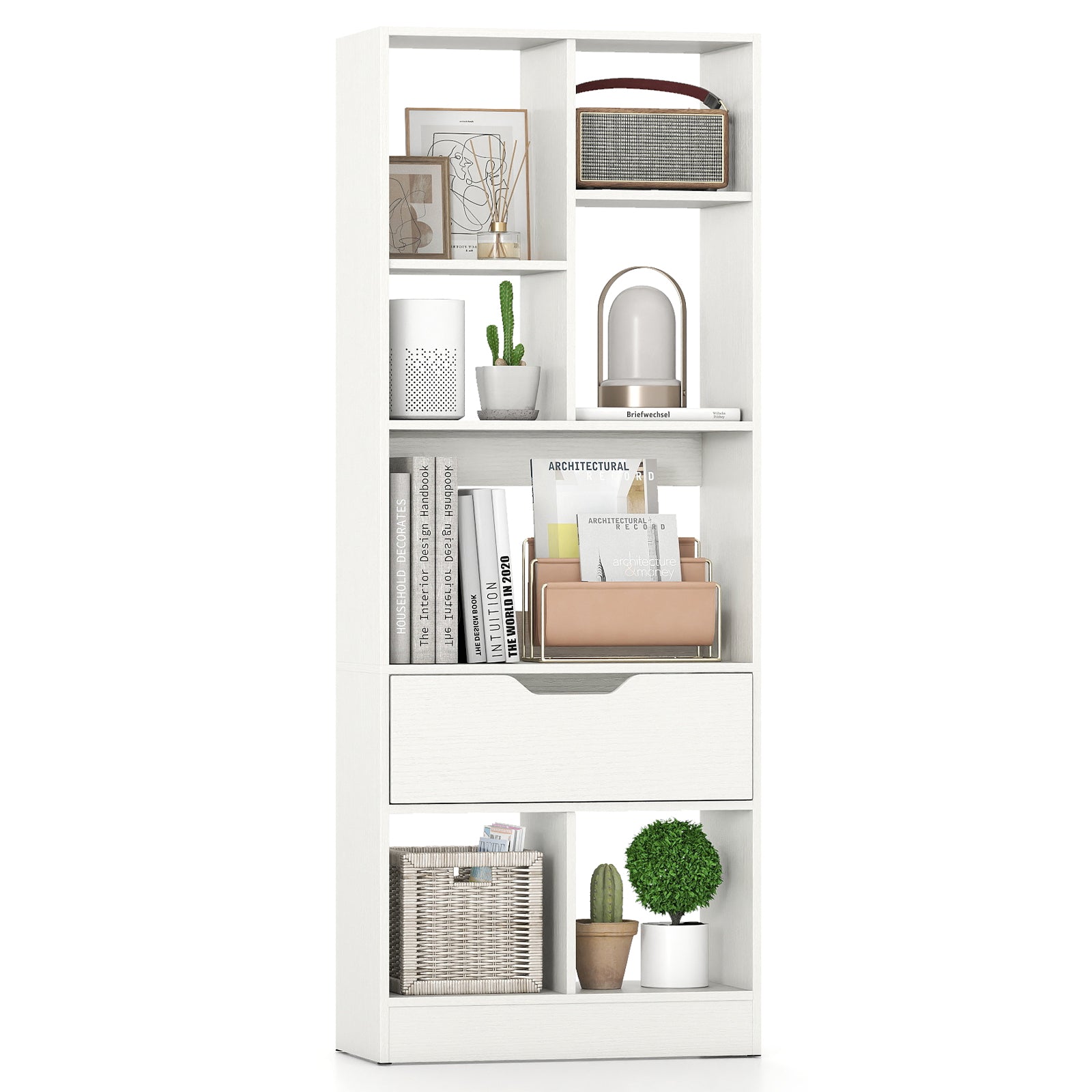 51inch Tall Freestanding Bookcase with Drawer 7-Cube Storage Organizer, White Bookcases at Gallery Canada