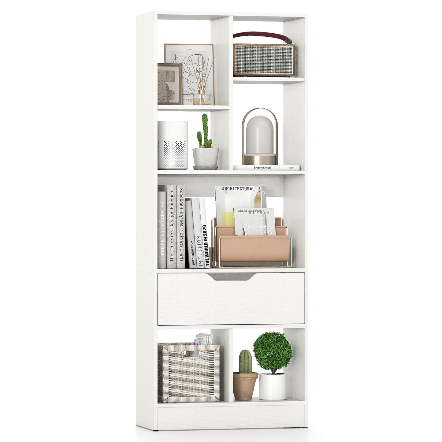 51inch Tall Freestanding Bookcase with Drawer 7-Cube Storage Organizer, White Bookcases at Gallery Canada