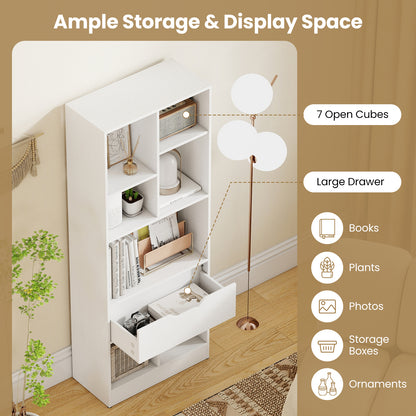 51inch Tall Freestanding Bookcase with Drawer 7-Cube Storage Organizer, White Bookcases at Gallery Canada