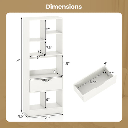 51inch Tall Freestanding Bookcase with Drawer 7-Cube Storage Organizer, White Bookcases at Gallery Canada