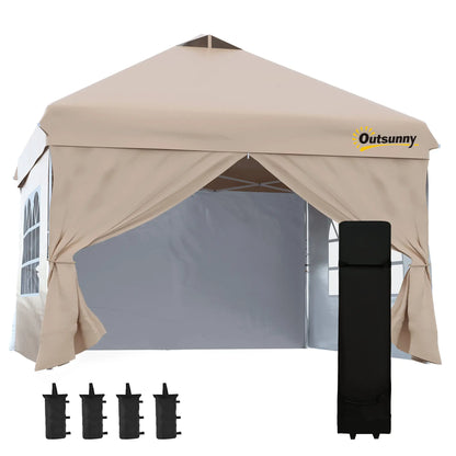 10' x 10' Pop Up Canopy Tent, Instant Sun Shelter, Wheeled Carry Bag, Beige Pop Up Canopies Beige at Gallery Canada