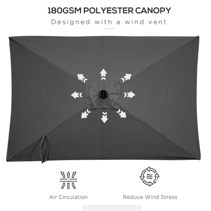 6' x 10' Rectangular Patio Umbrella, 22 LED Solar Lights, Tilt, Crank, Dark Grey Sun Umbrellas at Gallery Canada