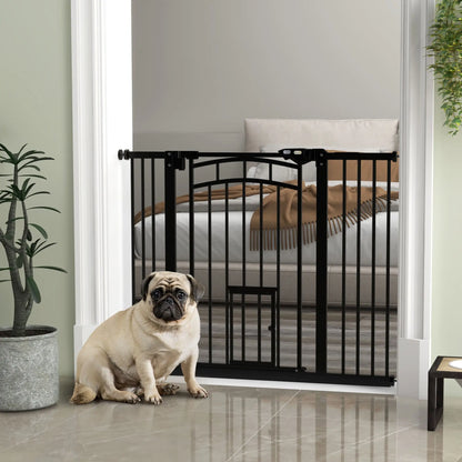 Auto-Close Pet Gate With Cat Door, Double Locking, Fits 29"-39.4" Wide, Black Houses, Kennels & Pens at Gallery Canada