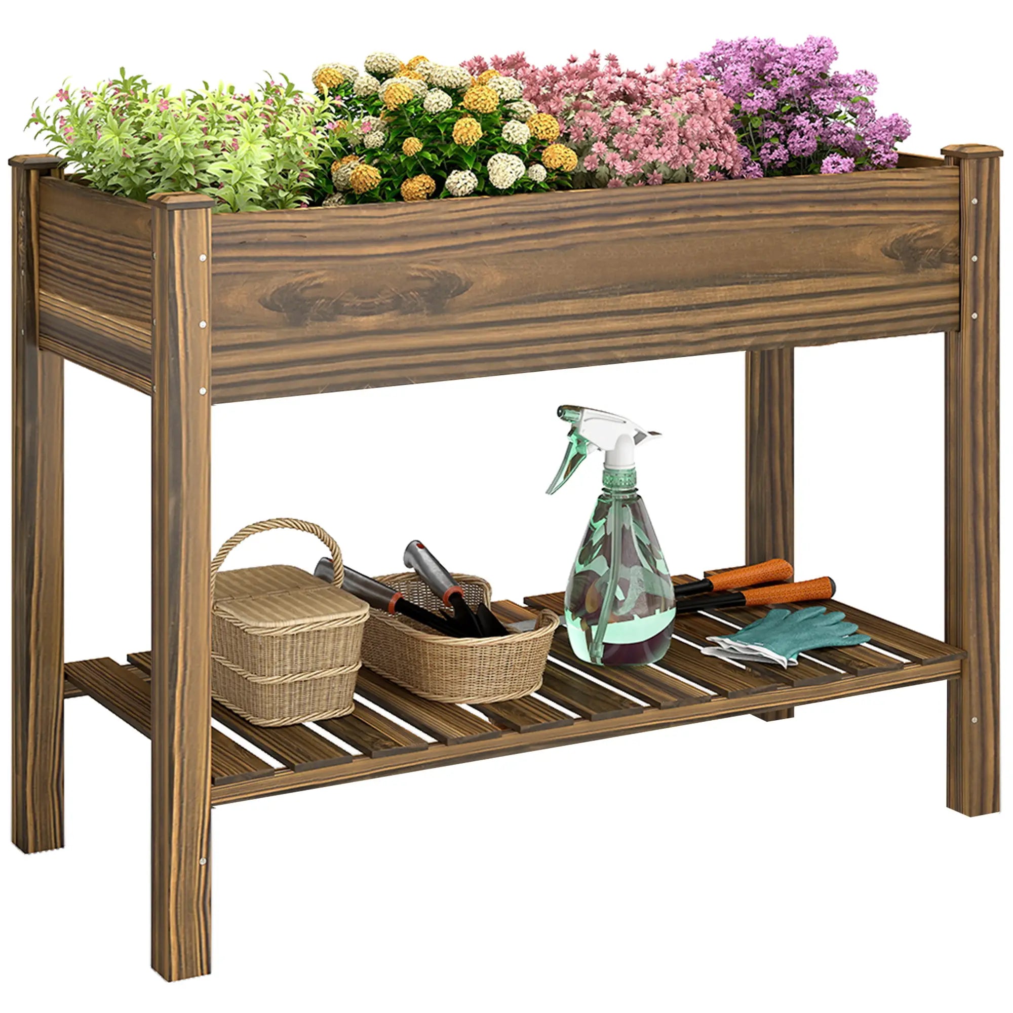 Elevated Planter Box With Legs, Storage Shelf, Raised Garden Bed, Carbonized Elevated Garden Beds at Gallery Canada