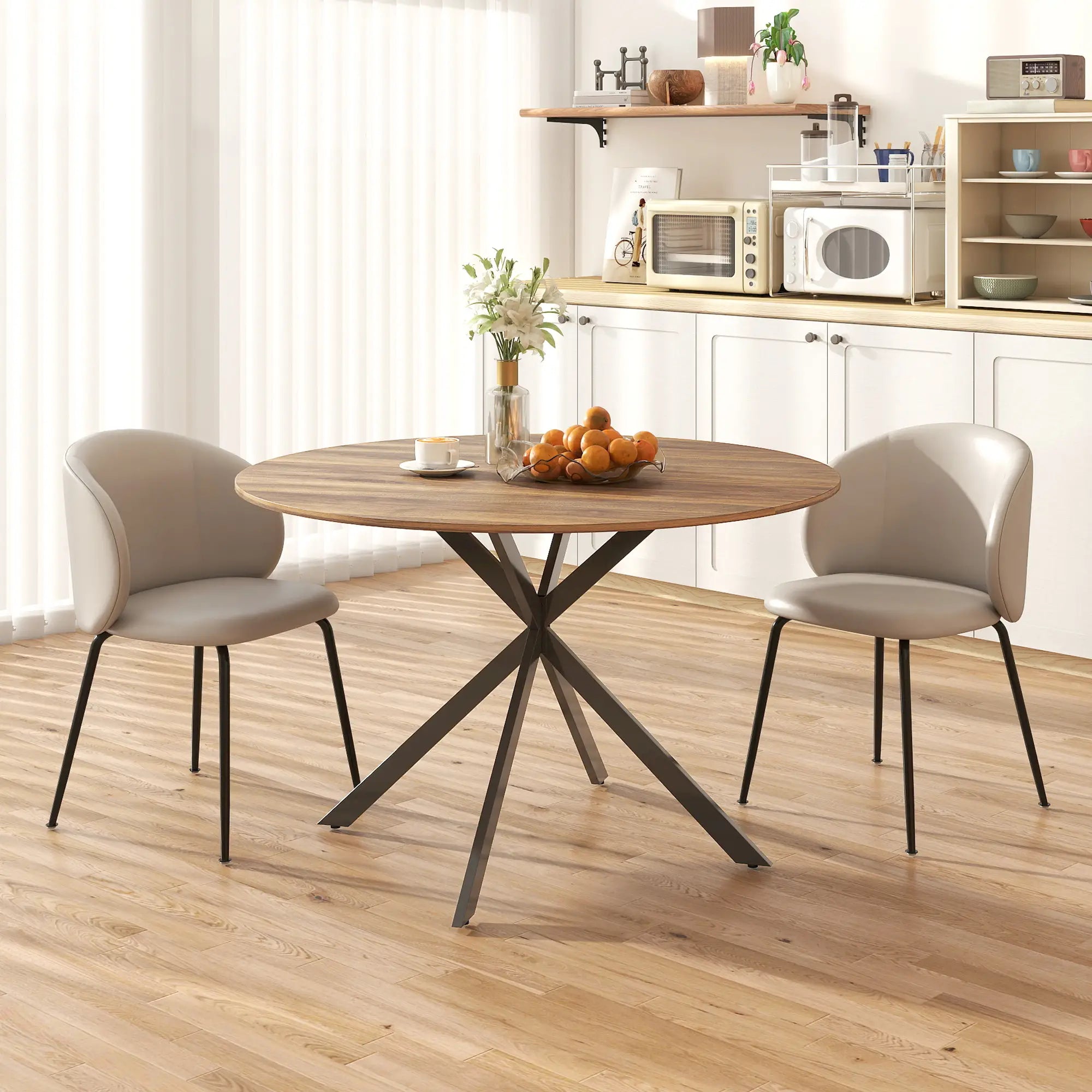 47 Inch Round Kitchen Table, Industrial Dining Table, Dark Brown Black Dining Tables at Gallery Canada