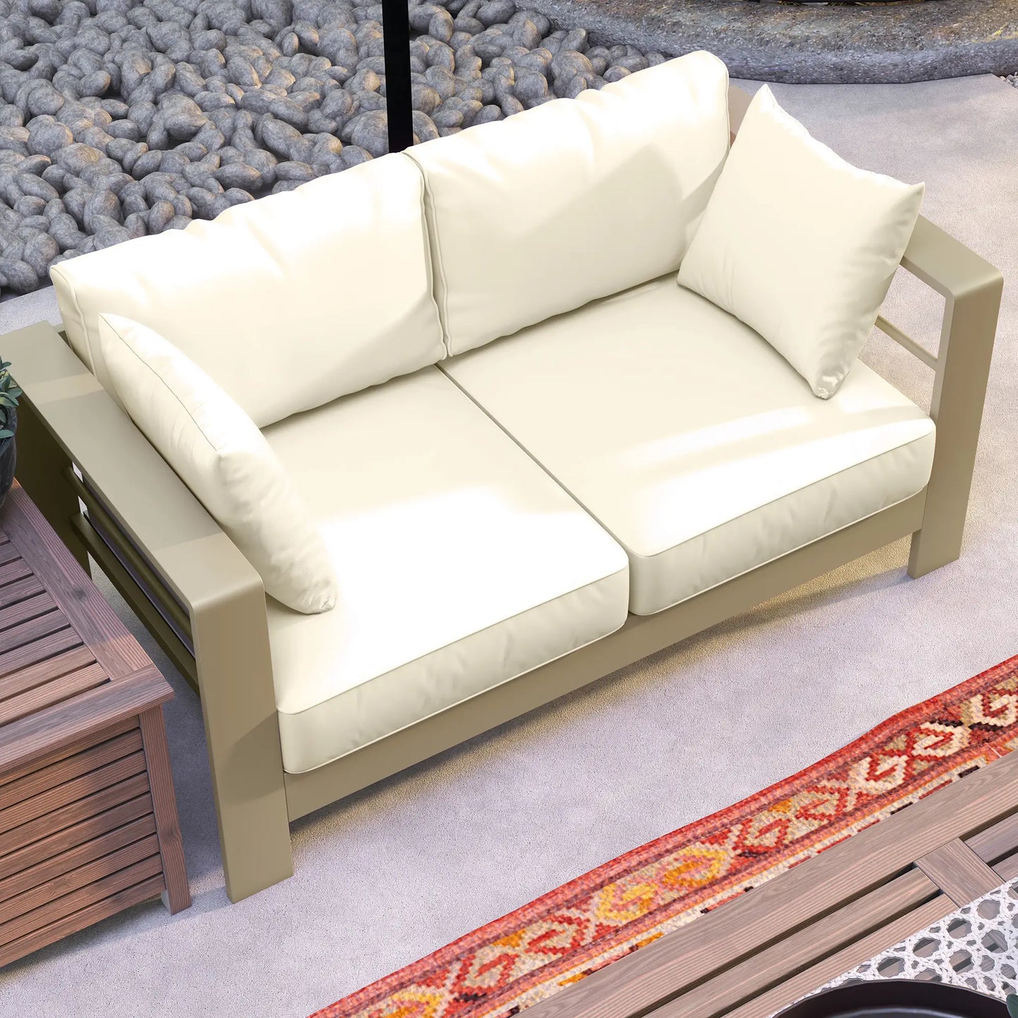 Outdoor Loveseat, Garden Sofa with Cushions, 54.3"x27.6"x24.6", Cream White Patio Chairs at Gallery Canada
