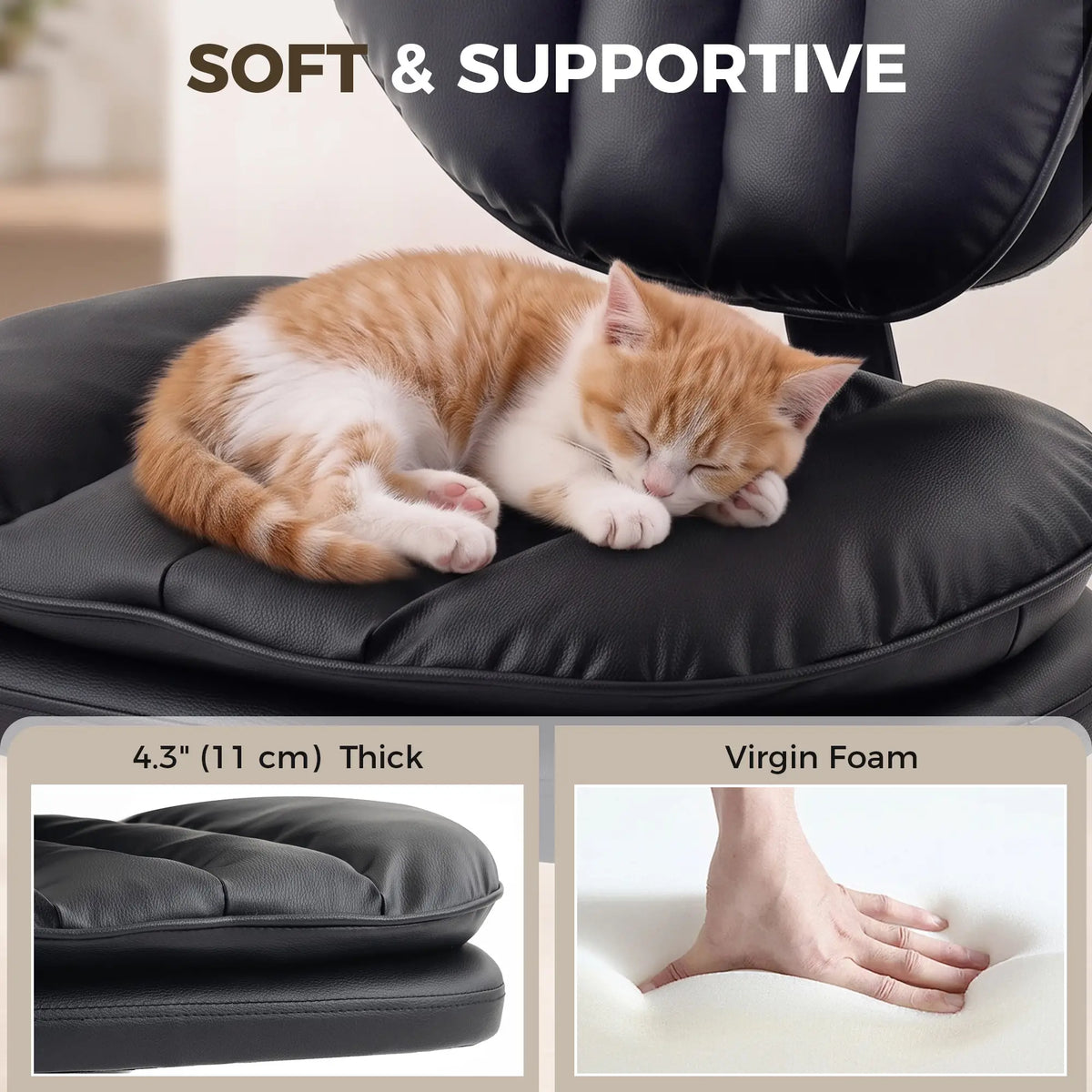 Ergonomic Cross Legged Office Chair, Swivel Meditation Desk Chair, Black