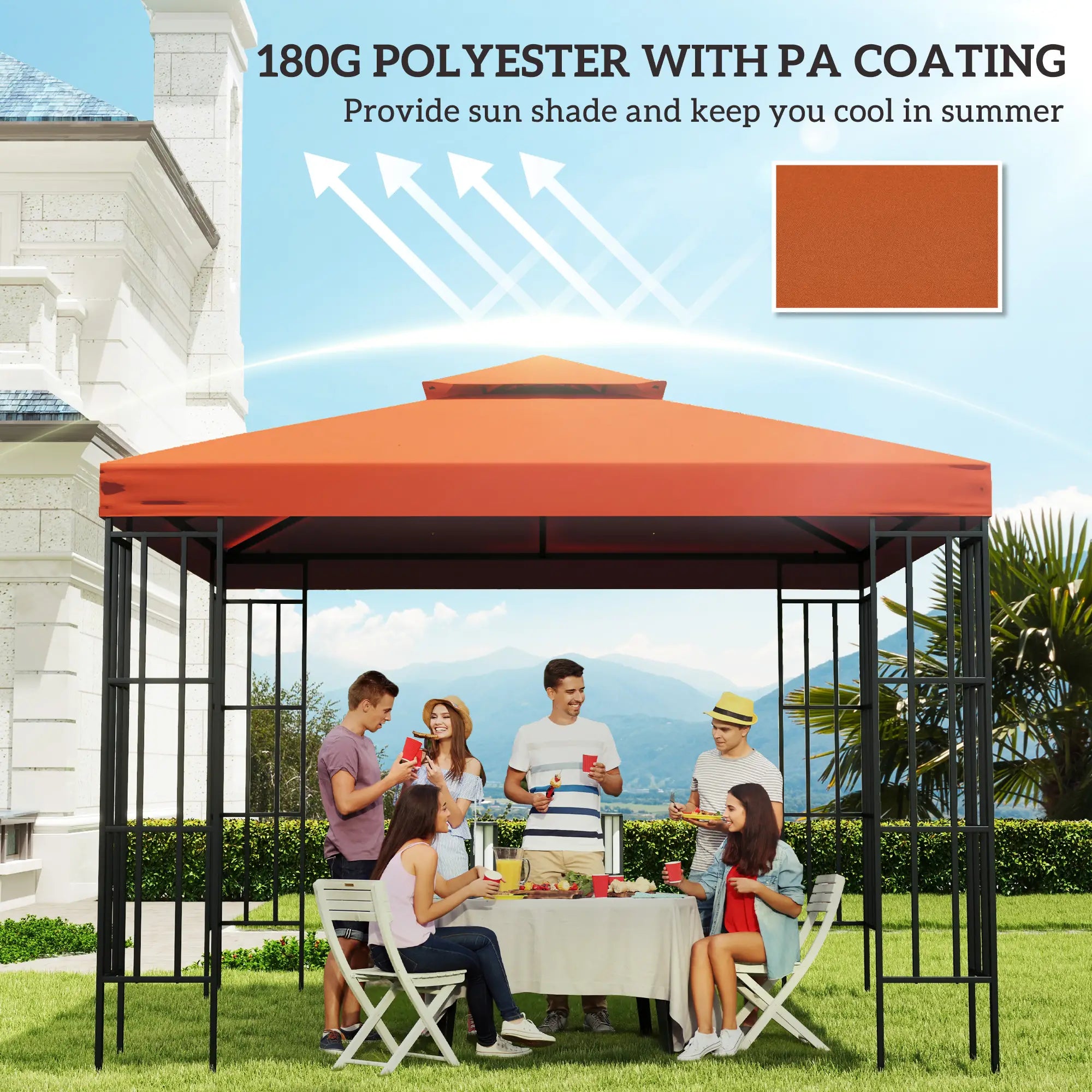 10' x 10' Square 2-Tier Gazebo Canopy Cover, Rust Red Gazebo Canopy Replacement at Gallery Canada
