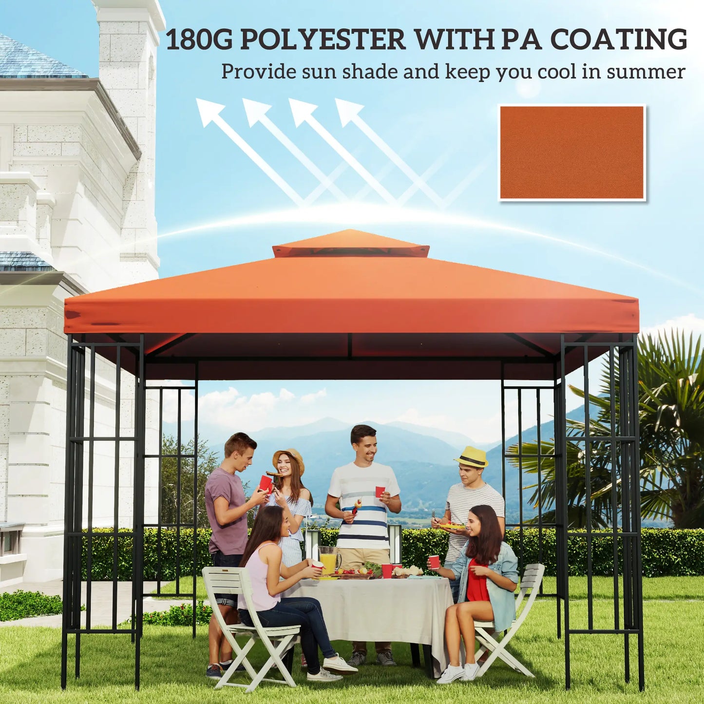 10' x 10' Square 2-Tier Gazebo Canopy Cover, Rust Red Gazebo Canopy Replacement at Gallery Canada
