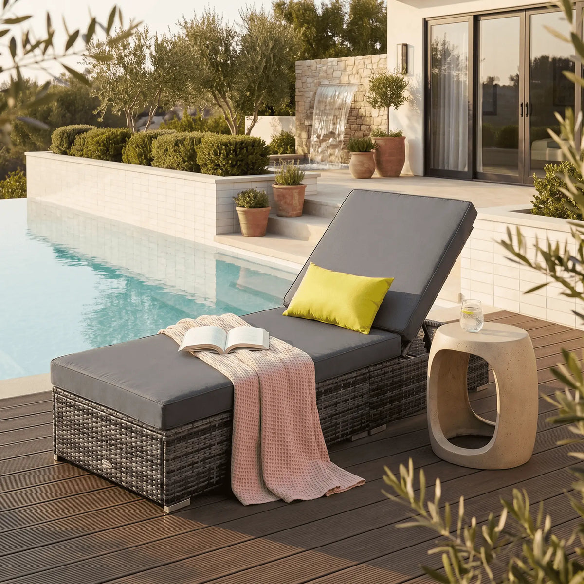 Patio Wicker Lounger, Outdoor PE Rattan Chaise Lounge, Adjustable Recliner, Grey Chaise Loungers at Gallery Canada
