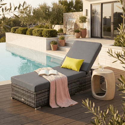 Patio Wicker Lounger, Outdoor PE Rattan Chaise Lounge, Adjustable Recliner, Grey Chaise Loungers at Gallery Canada