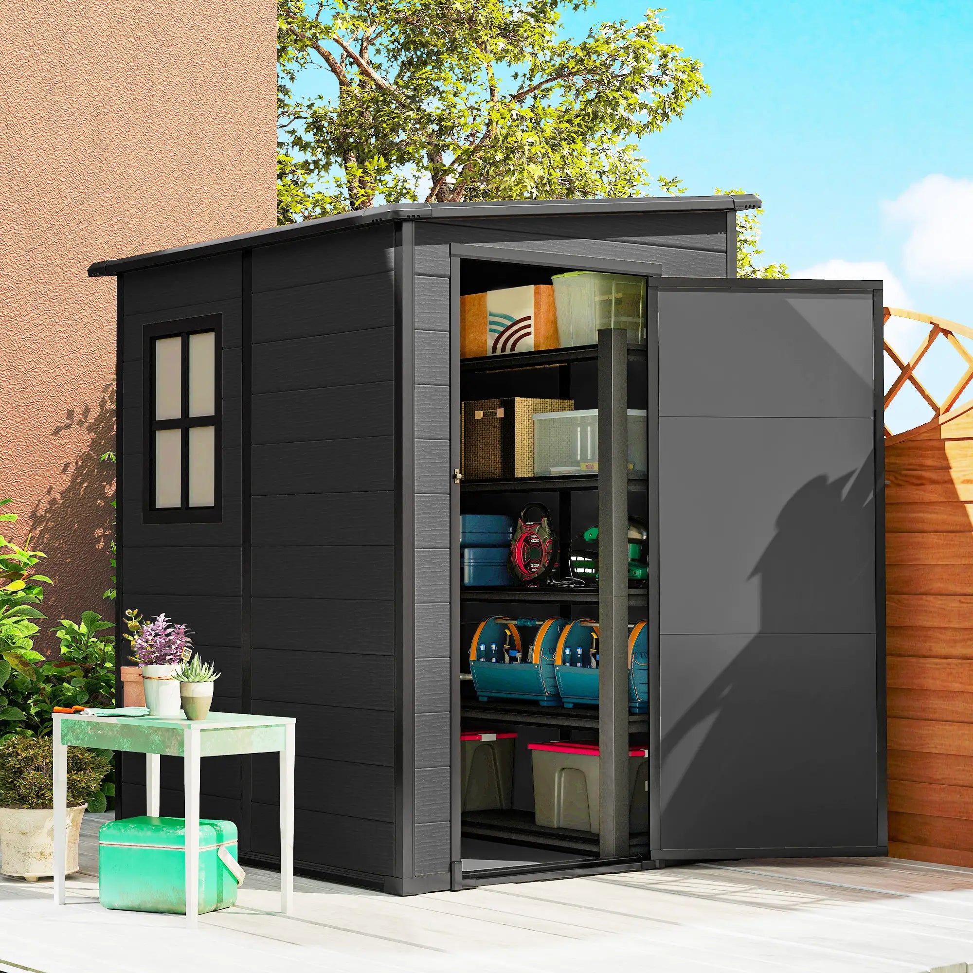 4'x5' Dark Grey Garden Storage Shed, Lockable Tool House, Dark Grey Sheds at Gallery Canada