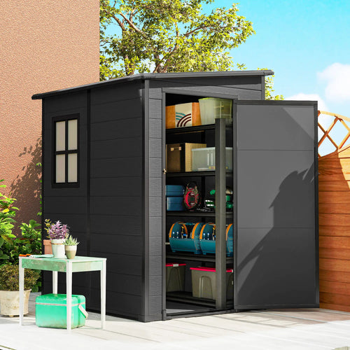 4'x5' Dark Grey Garden Storage Shed, Lockable Tool House, Dark Grey