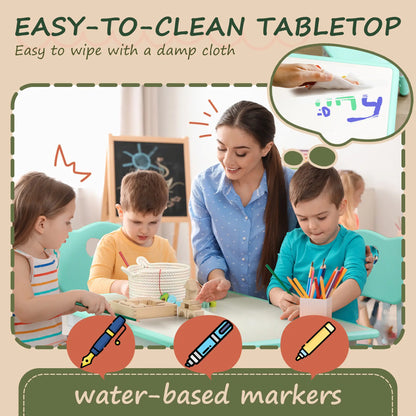 Kids Table and Chair Set, 4 Chairs, Adjustable Height, 1.5 - 5 Years, Green Kids Table Sets at Gallery Canada