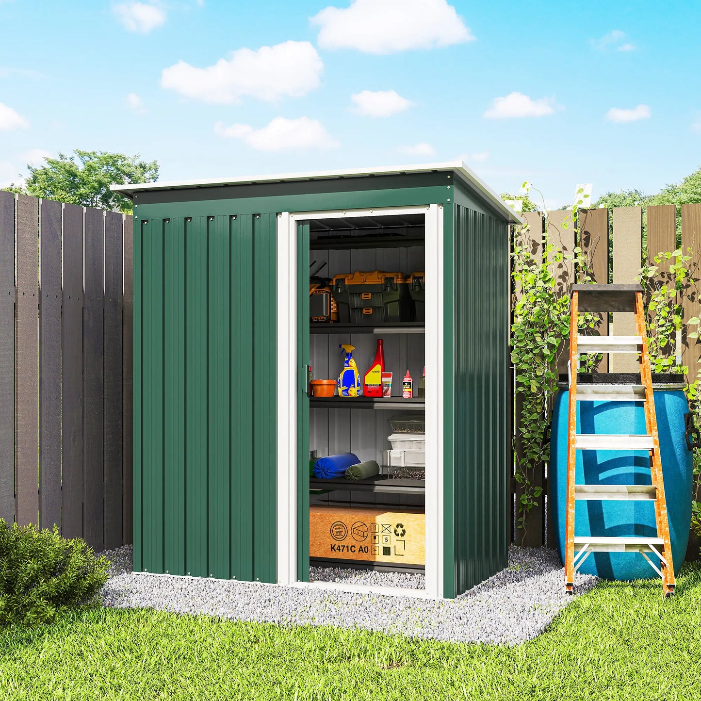 5 x 3 FT Outdoor Storage Shed, Steel Frame, Sliding Door, Green Sheds at Gallery Canada