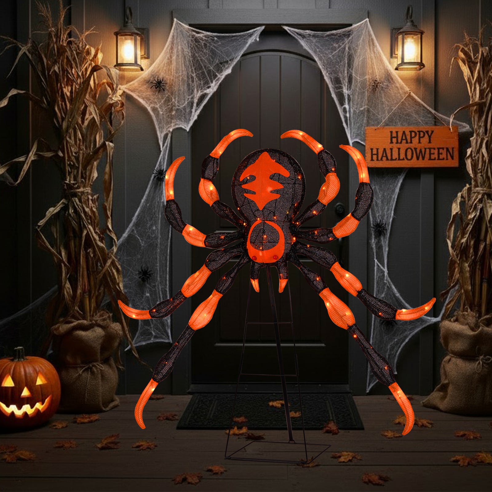 52 Inch Halloween Spider Decoration with 16 Flickering Warm White LEDs Halloween at Gallery Canada