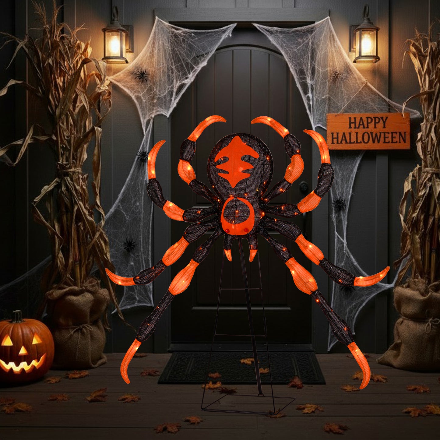52 Inch Halloween Spider Decoration with 16 Flickering Warm White LEDs Halloween at Gallery Canada