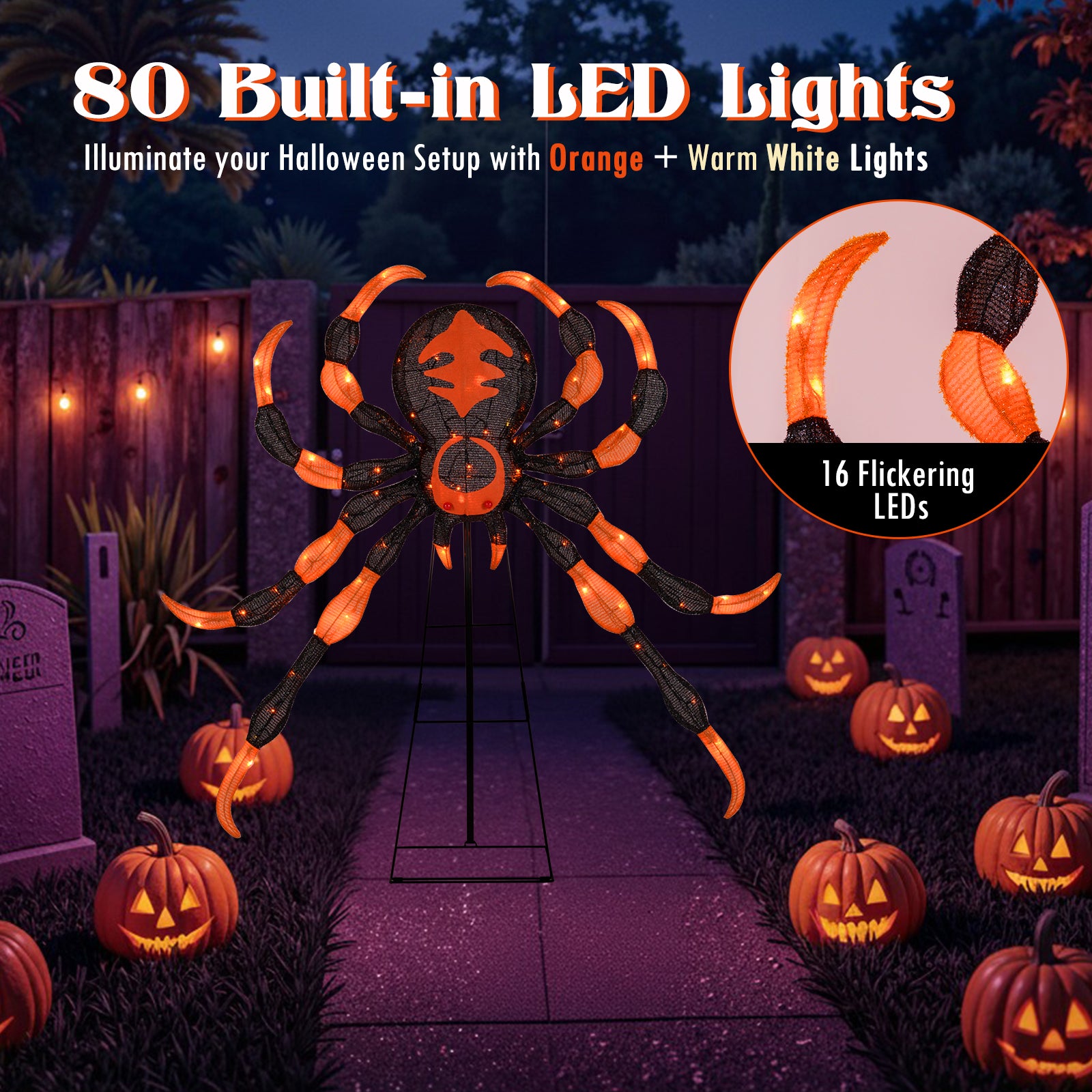 52 Inch Halloween Spider Decoration with 16 Flickering Warm White LEDs Halloween at Gallery Canada