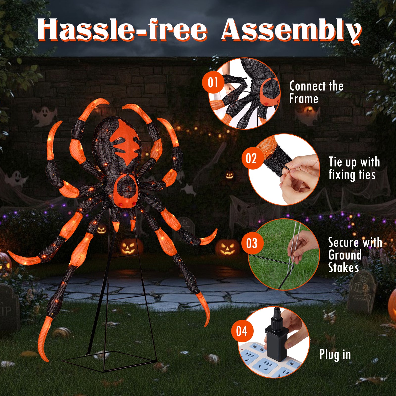 52 Inch Halloween Spider Decoration with 16 Flickering Warm White LEDs Halloween at Gallery Canada