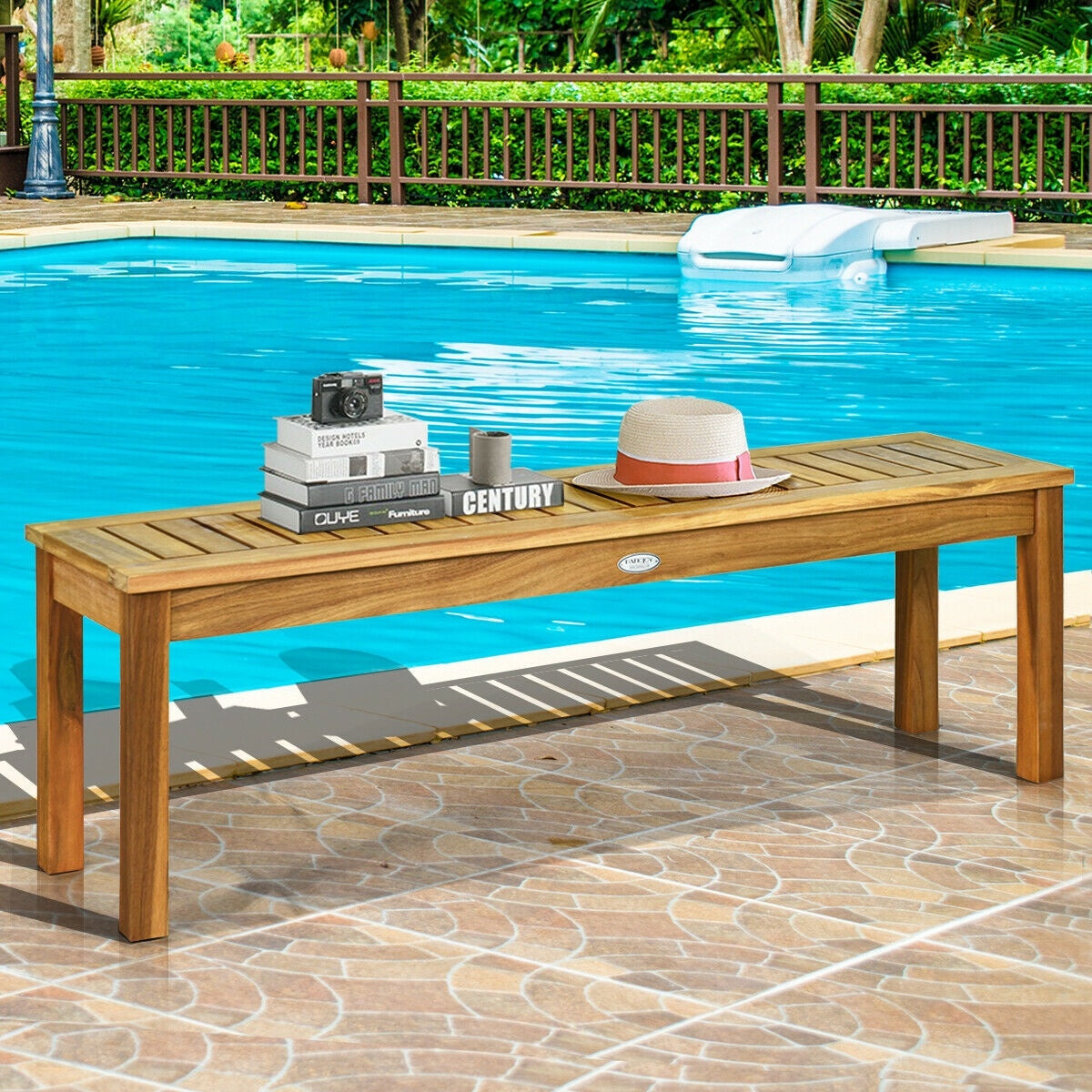 52 Inch Acacia Wood Outdoor Dining Bench, Brown Outdoor Benches at Gallery Canada