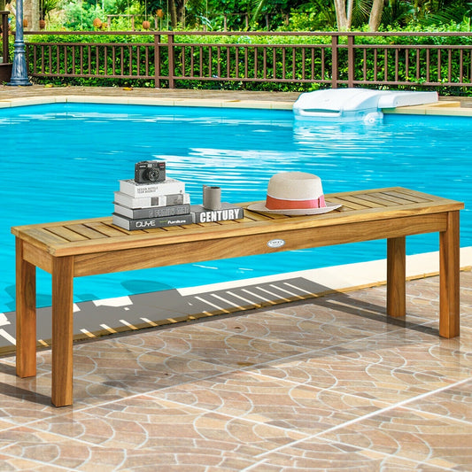 52 Inch Acacia Wood Outdoor Dining Bench, Brown Outdoor Benches Brown at Gallery Canada