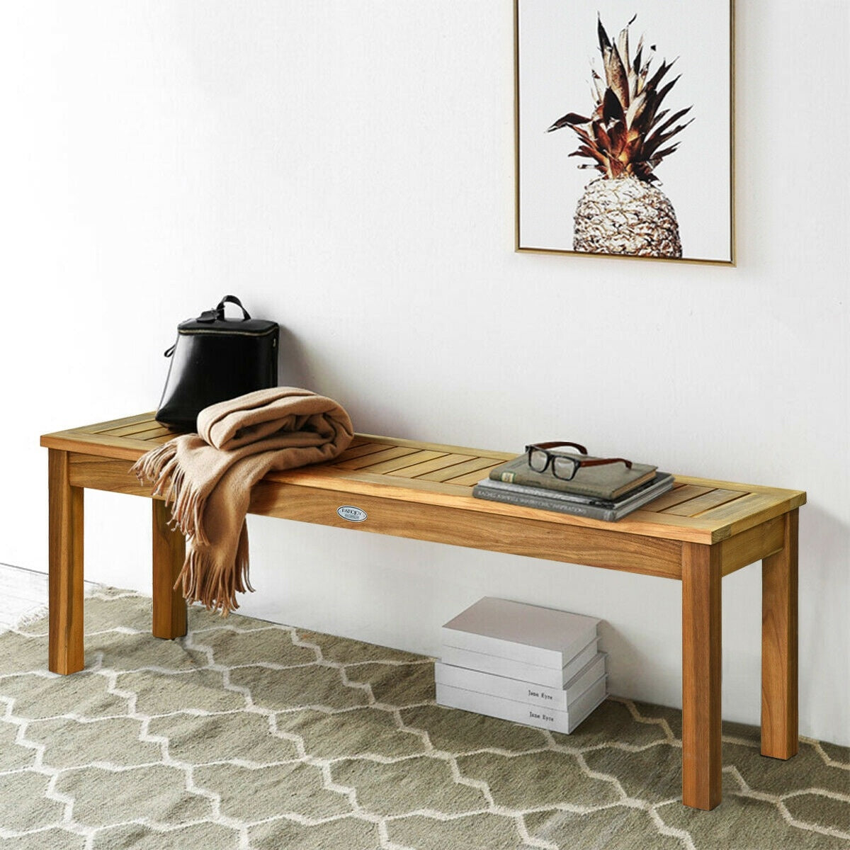 52 Inch Acacia Wood Outdoor Dining Bench, Brown Outdoor Benches at Gallery Canada