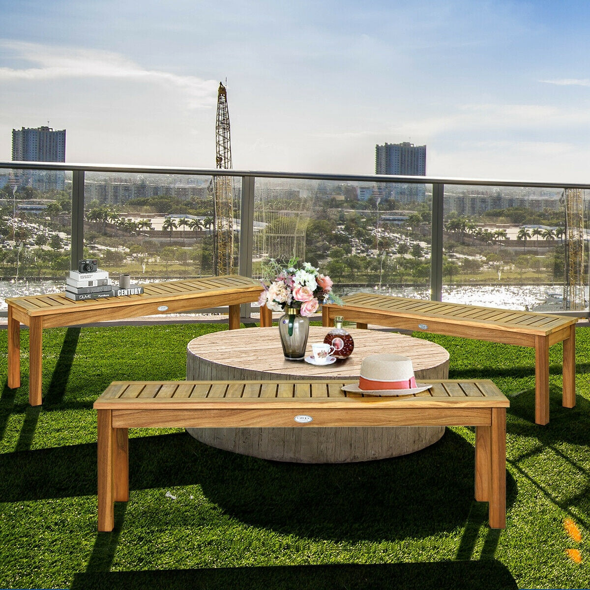 52 Inch Acacia Wood Outdoor Dining Bench, Brown Outdoor Benches at Gallery Canada