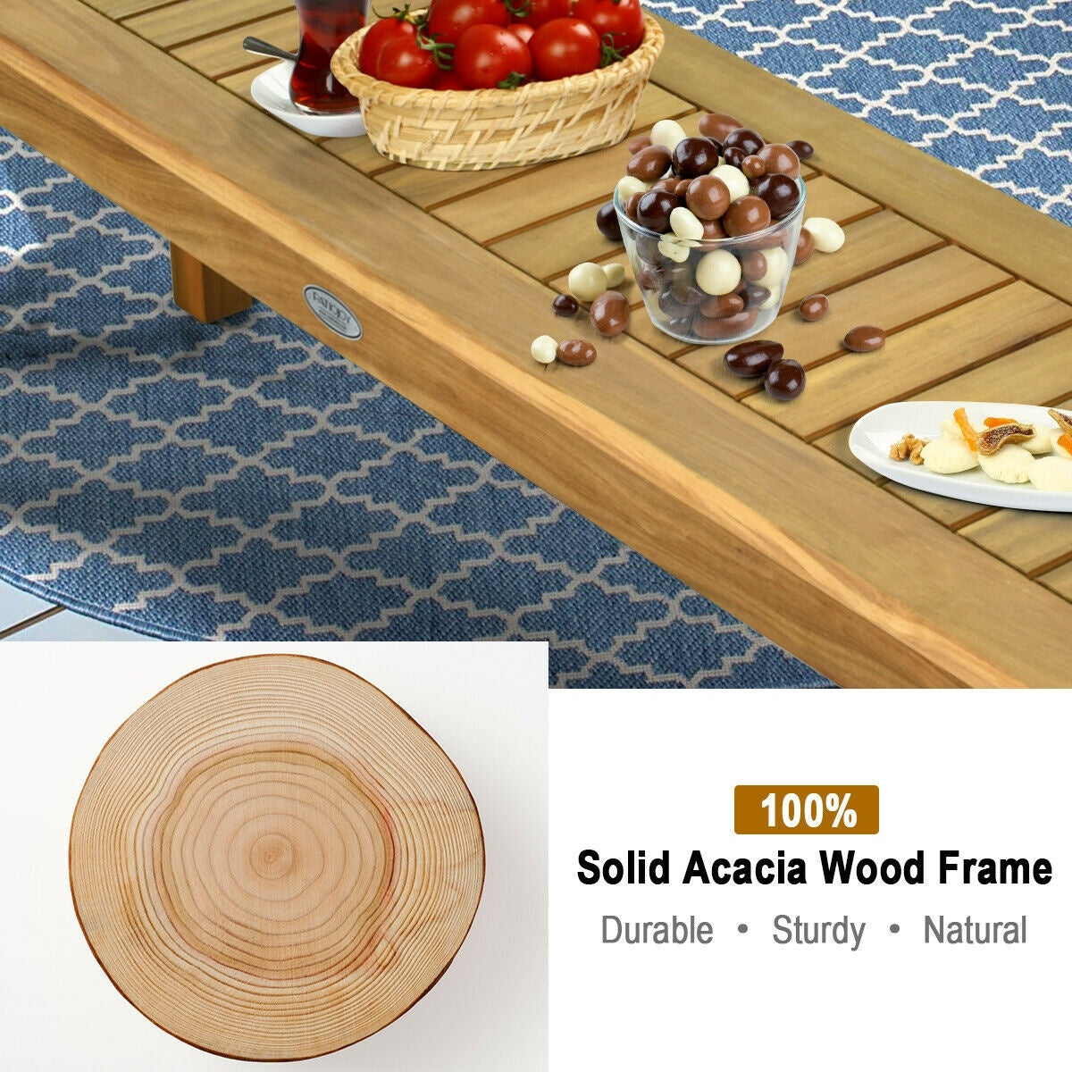 52 Inch Acacia Wood Outdoor Dining Bench, Brown Outdoor Benches at Gallery Canada
