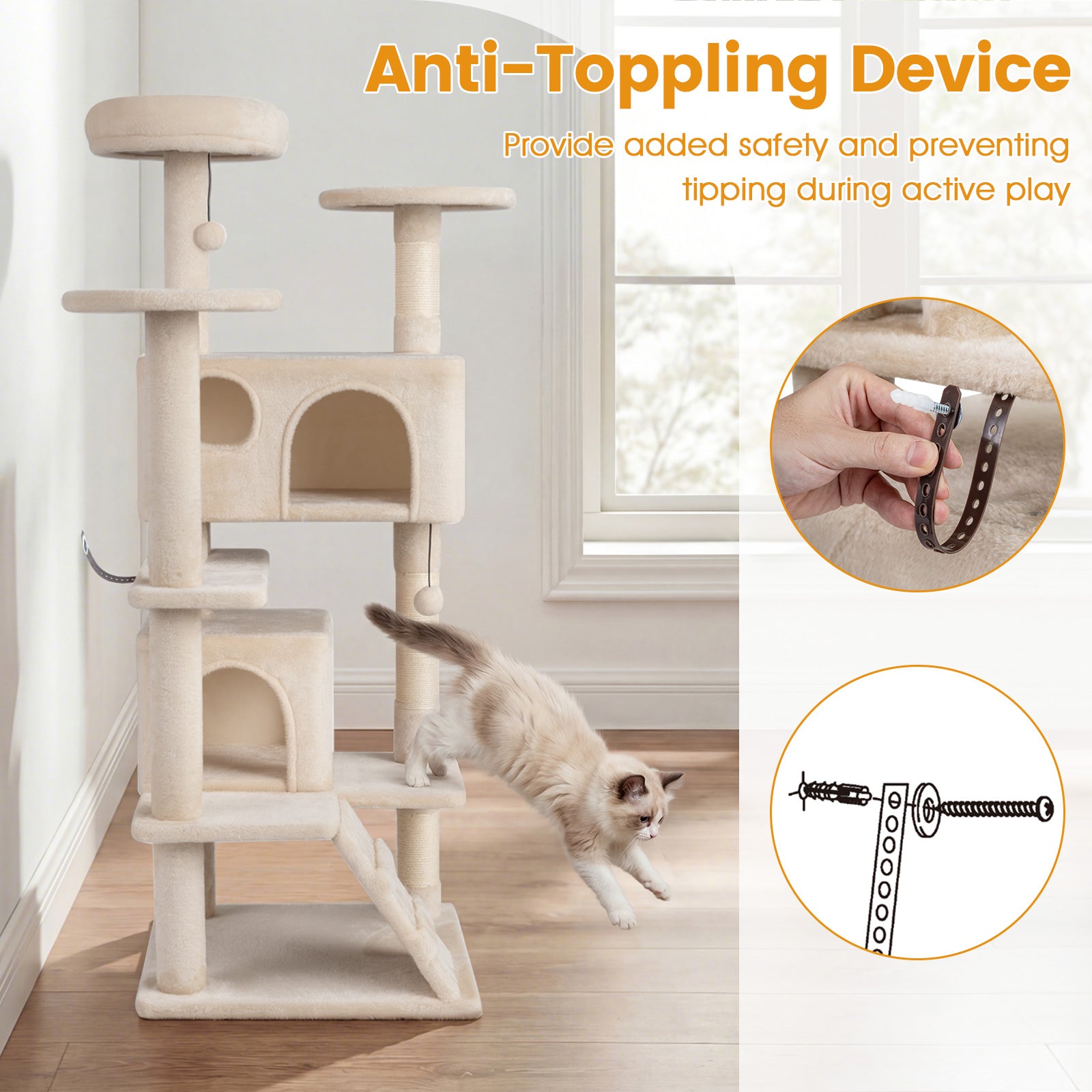 52 Inch Tall Cat Tree Tower, Indoor Cats, Beige Cat Trees Condos & Scratchers at Gallery Canada