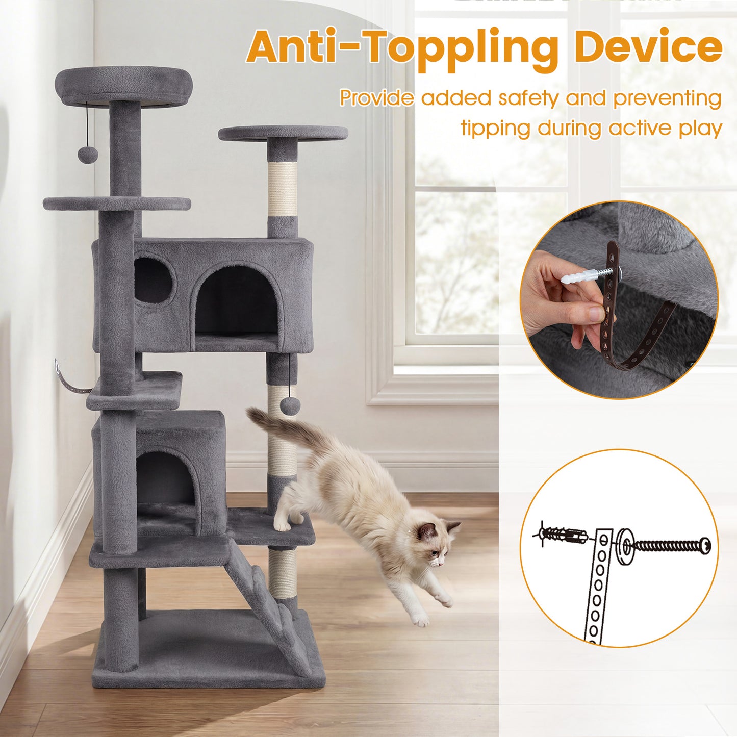 52 Inch Cat Tree Tower For Indoor Cats, Light Gray Cat Trees Condos & Scratchers at Gallery Canada