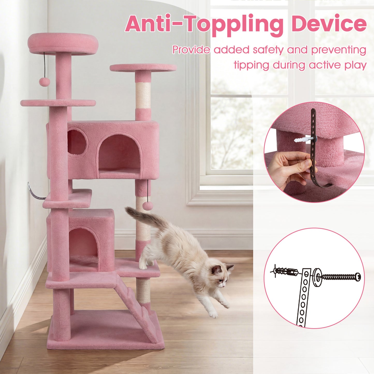 52 Inch Cat Tree Tower For Indoor Cats, Pink Cat Trees Condos & Scratchers at Gallery Canada
