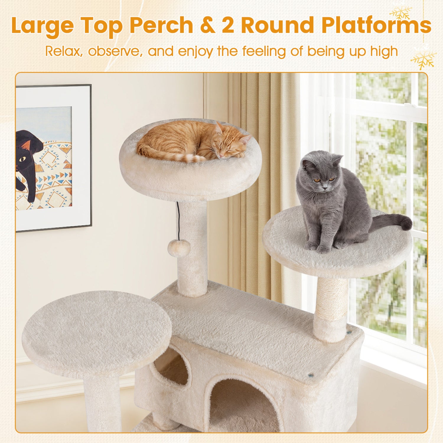 52 Inch Tall Cat Tree Tower, Indoor Cats, Beige Cat Trees Condos & Scratchers at Gallery Canada