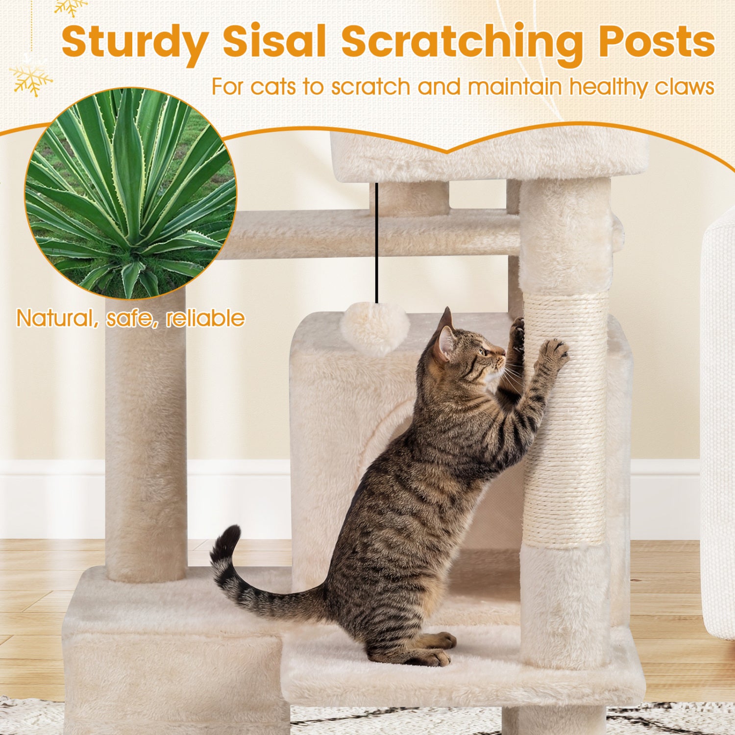52 Inch Tall Cat Tree Tower, Indoor Cats, Beige Cat Trees Condos & Scratchers at Gallery Canada