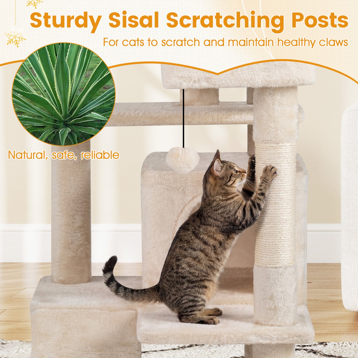 52 Inch Tall Cat Tree Tower, Indoor Cats, Beige Cat Trees Condos & Scratchers at Gallery Canada