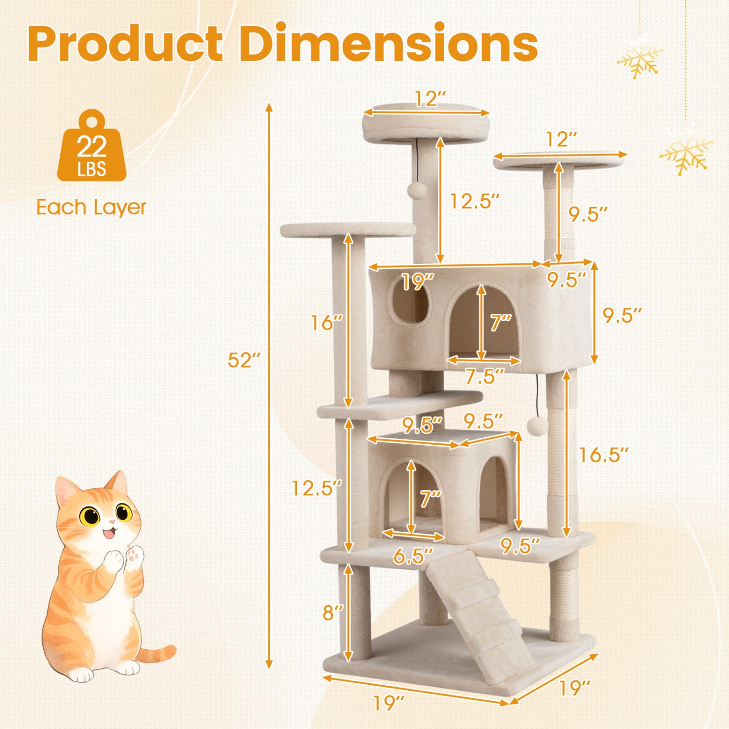 52 Inch Tall Cat Tree Tower, Indoor Cats, Beige Cat Trees Condos & Scratchers at Gallery Canada