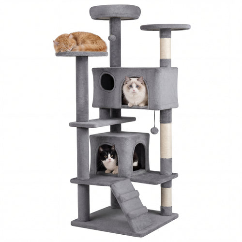52 Inch Cat Tree Tower For Indoor Cats, Light Gray