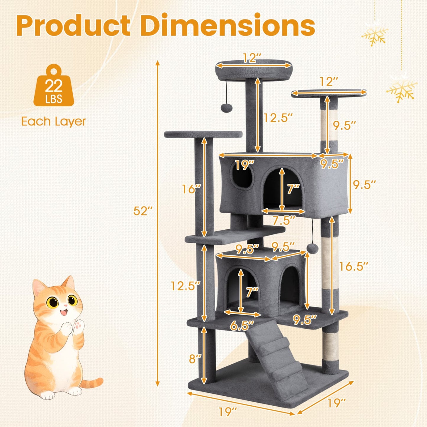 52 Inch Cat Tree Tower For Indoor Cats, Light Gray Cat Trees Condos & Scratchers at Gallery Canada