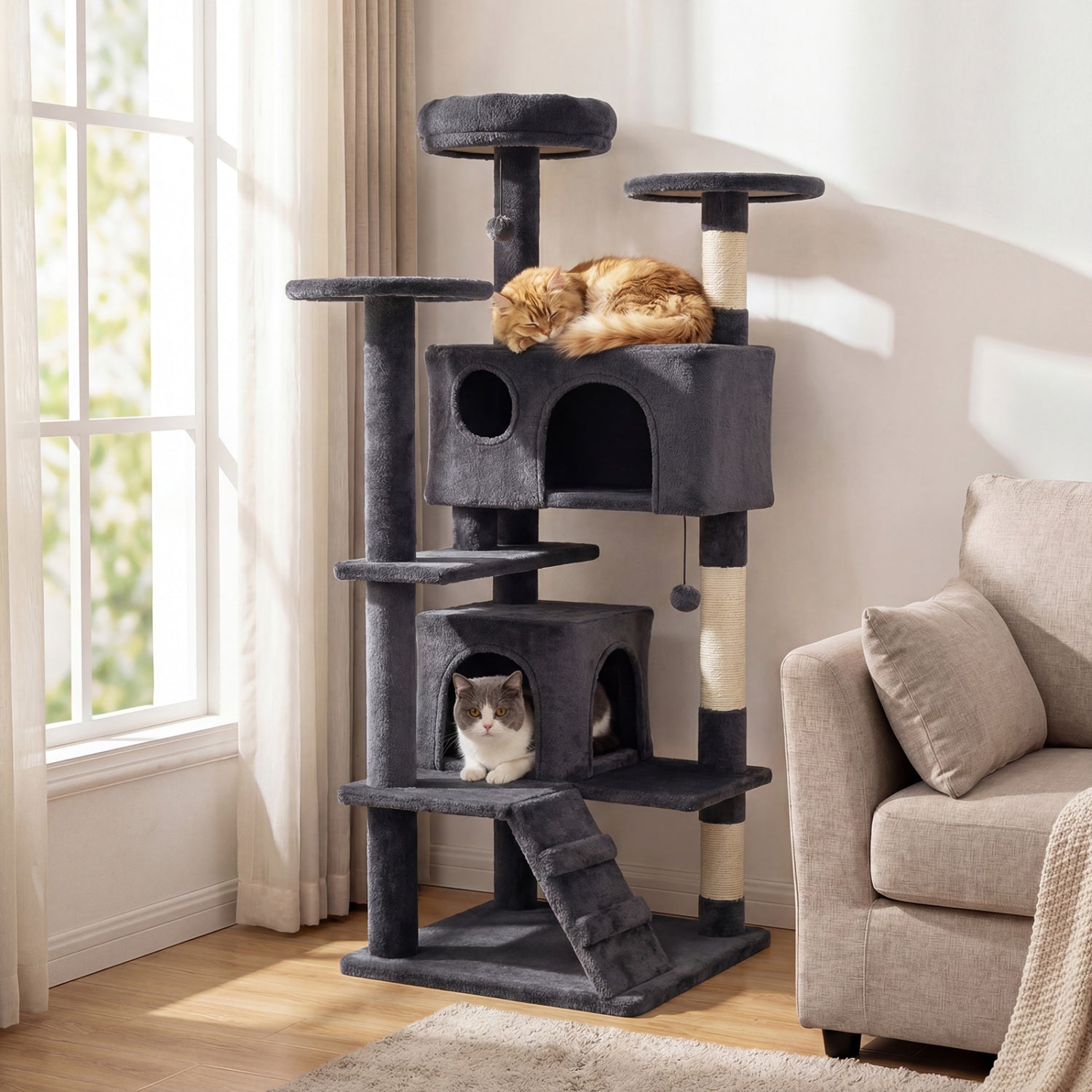 52 Inch Cat Tree Tower For Indoor Cats, Dark Gray Cat Trees Condos & Scratchers at Gallery Canada