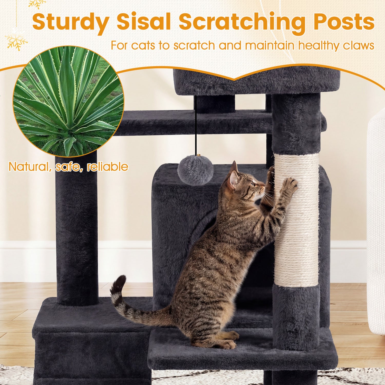 52 Inch Cat Tree Tower For Indoor Cats, Dark Gray Cat Trees Condos & Scratchers at Gallery Canada