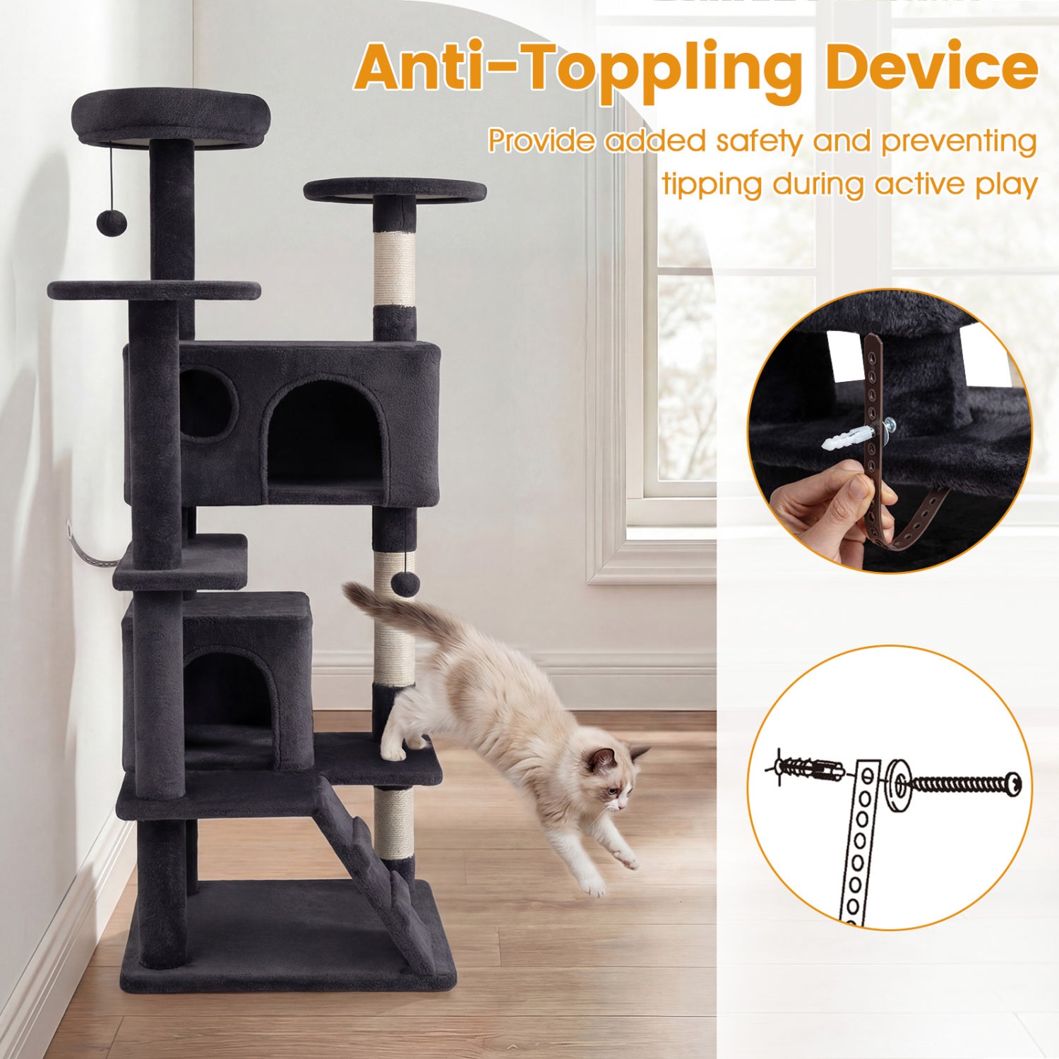 52 Inch Cat Tree Tower For Indoor Cats, Dark Gray Cat Trees Condos & Scratchers at Gallery Canada