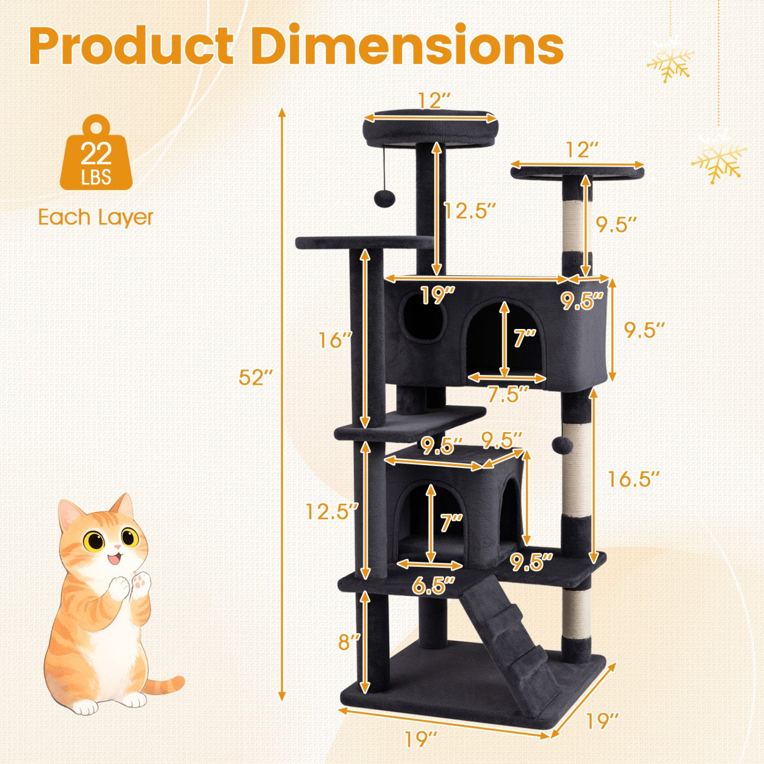 52 Inch Cat Tree Tower For Indoor Cats, Dark Gray Cat Trees Condos & Scratchers at Gallery Canada