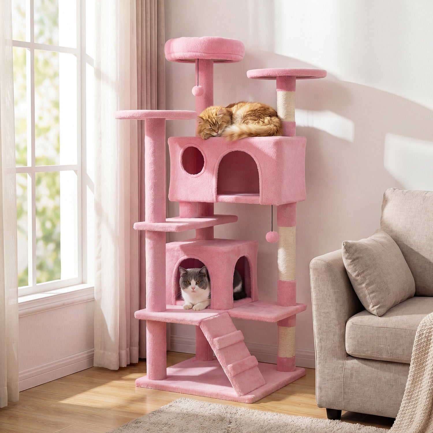 52 Inch Cat Tree Tower For Indoor Cats, Pink Cat Trees Condos & Scratchers at Gallery Canada