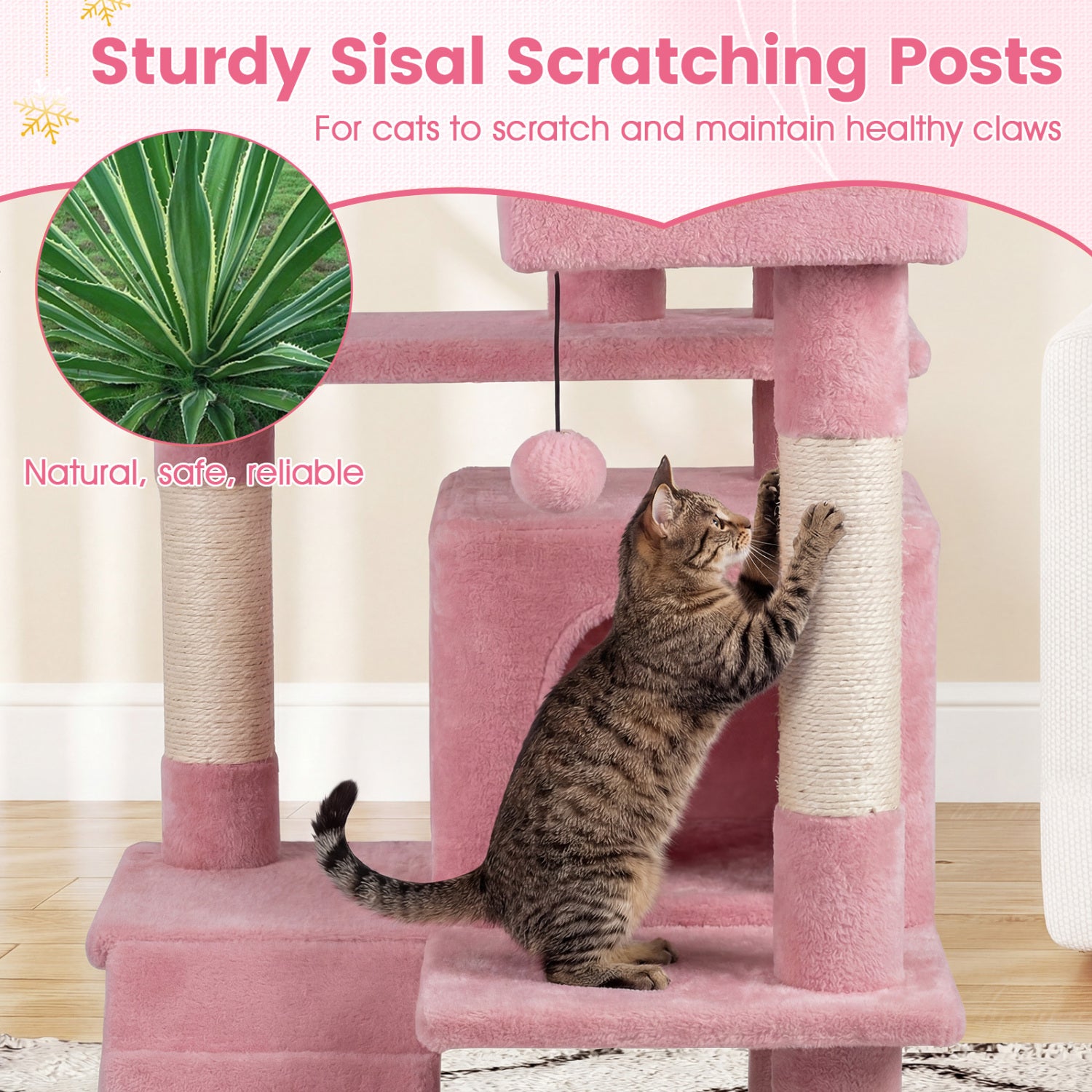 52 Inch Cat Tree Tower For Indoor Cats, Pink Cat Trees Condos & Scratchers at Gallery Canada