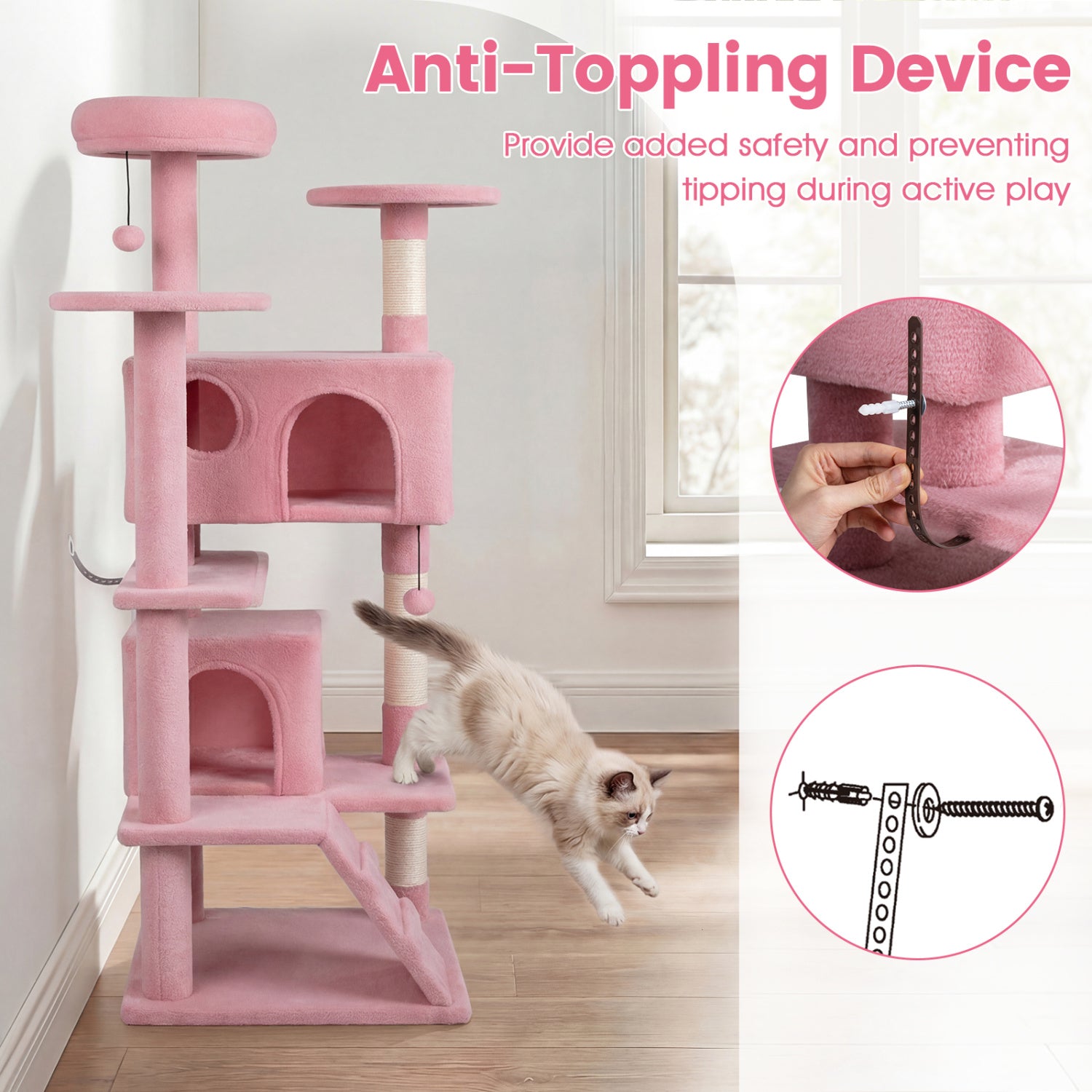 52 Inch Cat Tree Tower For Indoor Cats, Pink Cat Trees Condos & Scratchers at Gallery Canada