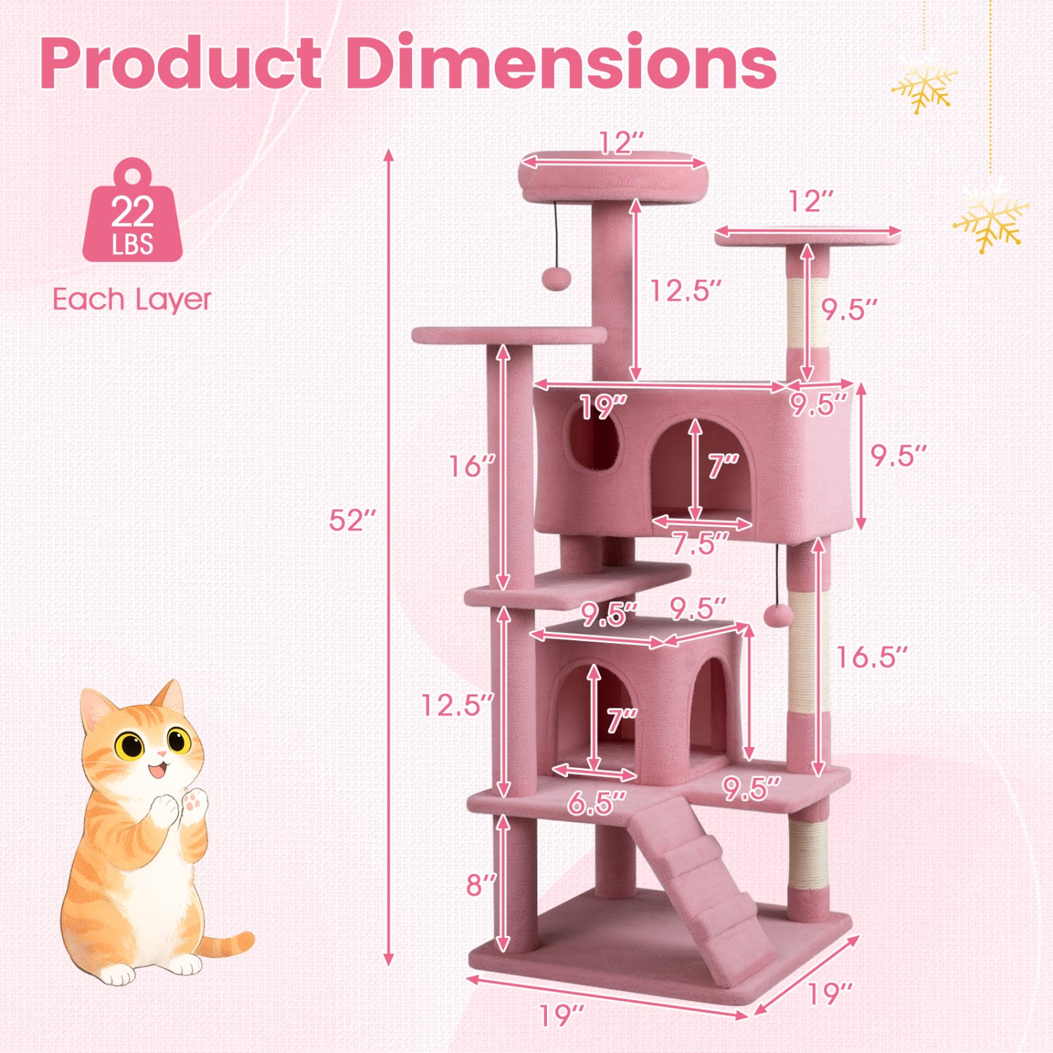 52 Inch Cat Tree Tower For Indoor Cats, Pink Cat Trees Condos & Scratchers at Gallery Canada