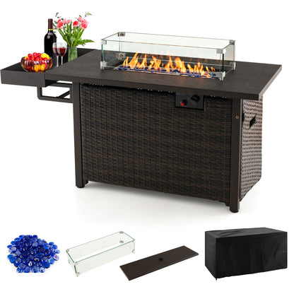 52 Inch Outdoor Wicker Gas Fire Pit Table, Brown Fire Pit Tables Brown at Gallery Canada