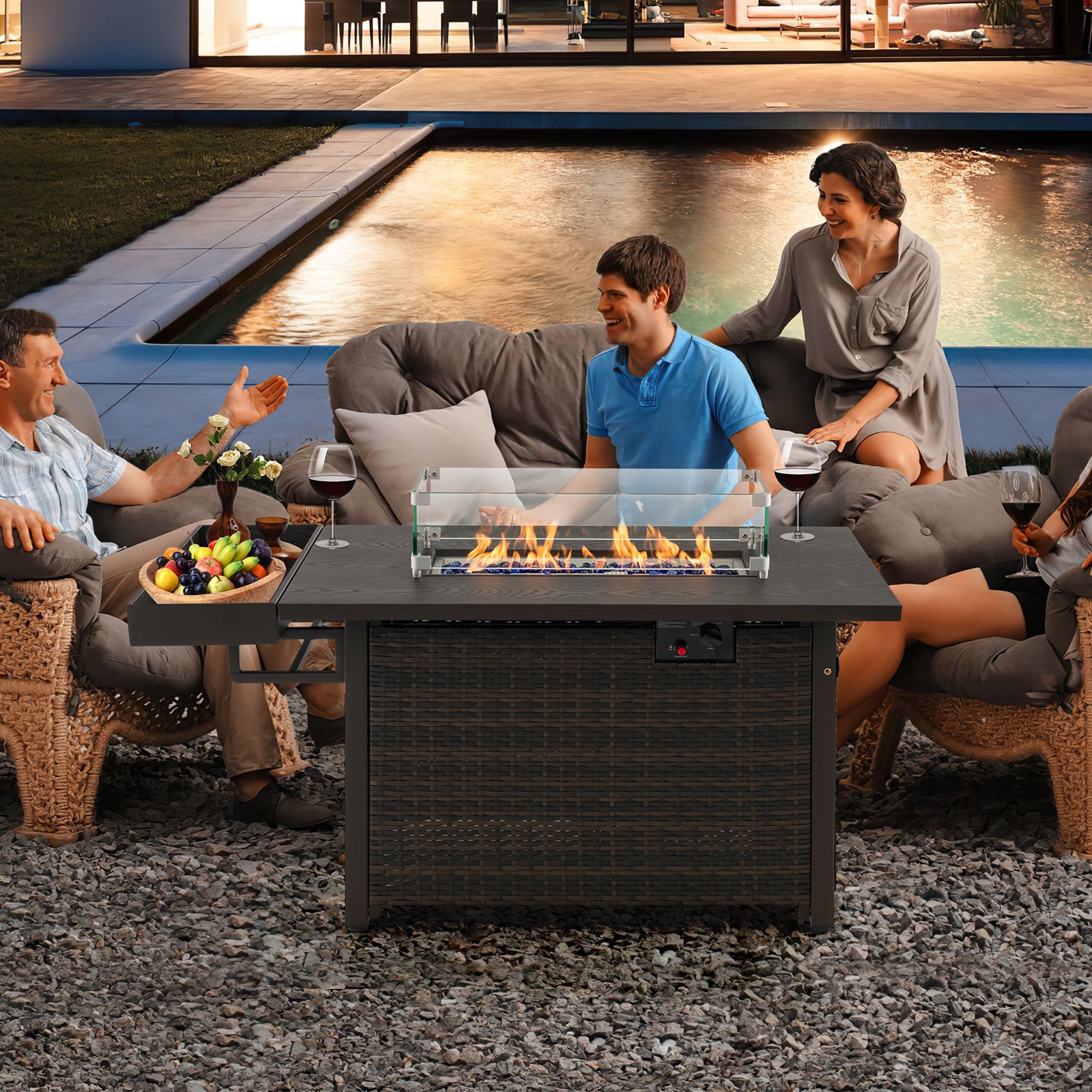 52 Inches Outdoor Wicker Gas Fire Pit Propane Fire Table with Cover, Brown Fire Pit Tables at Gallery Canada