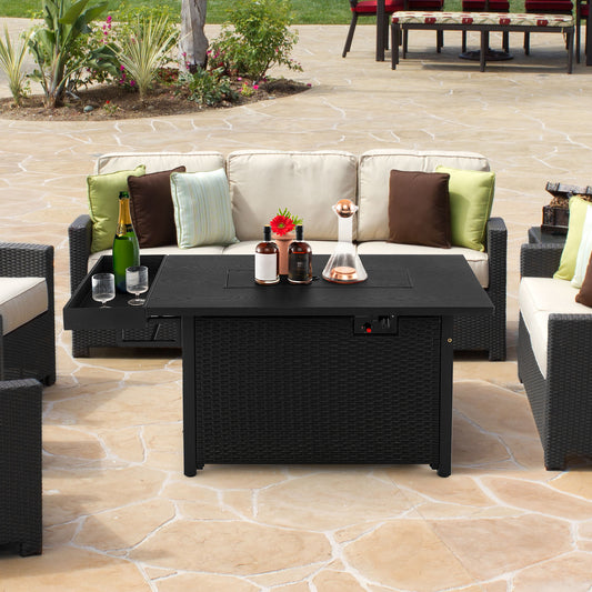 52 Inches Outdoor Wicker Gas Fire Pit Propane Fire Table with Cover, Black Fire Pit Tables Black at Gallery Canada