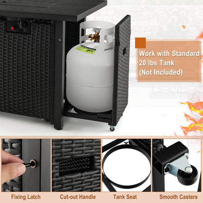 52 Inches Outdoor Wicker Gas Fire Pit Propane Fire Table with Cover, Black Fire Pit Tables at Gallery Canada